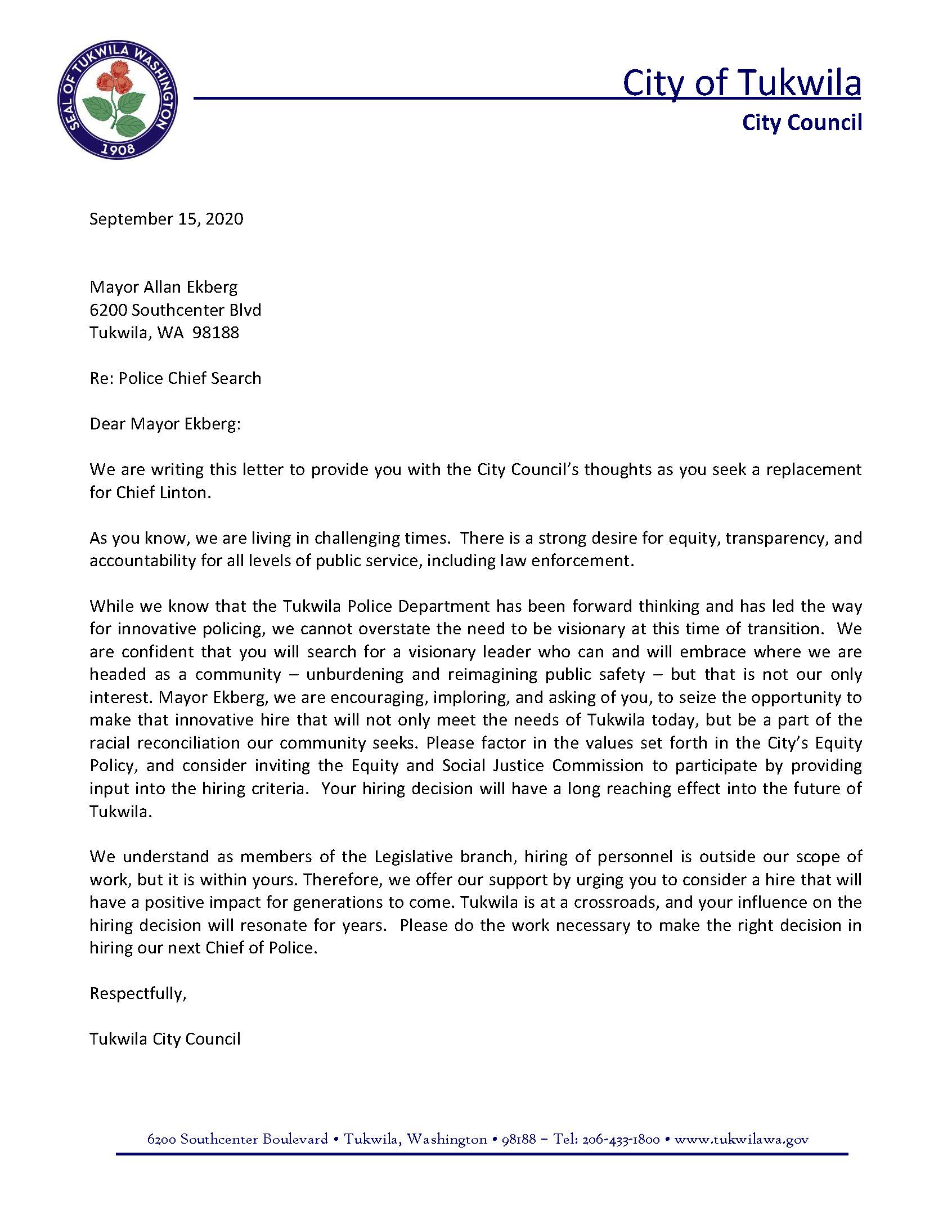 City Council Letter To Mayor 9 15 20 City Of Tukwila