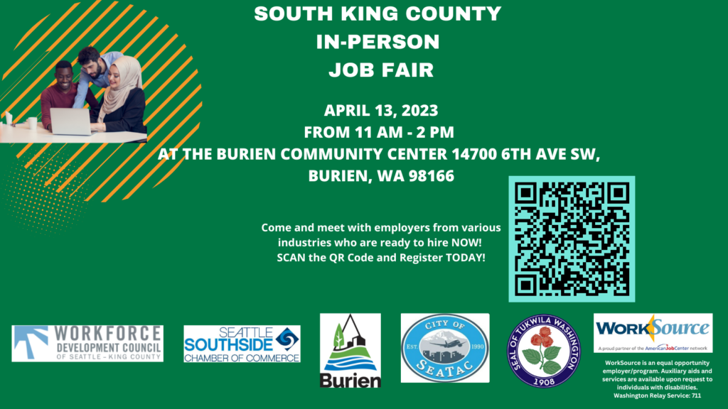 Learn about City of Tukwila jobs at the South King County Job Fair